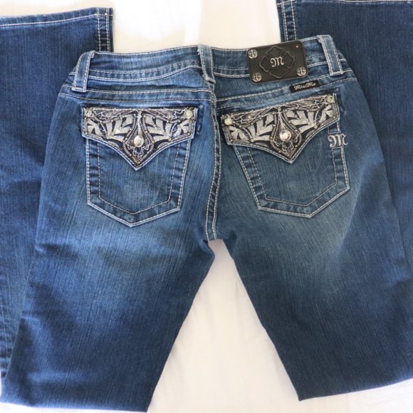 MISS ME Boot Cut Blue Jeans JP5909B2 Boot w/ Flap Pockets Size 28 - Picture 3 of 8